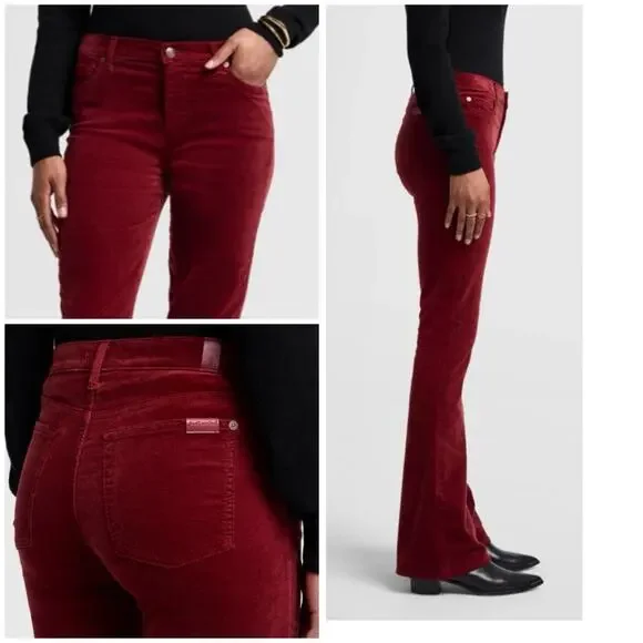 7 For All Mankind HW Ali Velvet Garnet Red High Waist Flare Pants 29 / Retro 70s - Picture 3 of 10